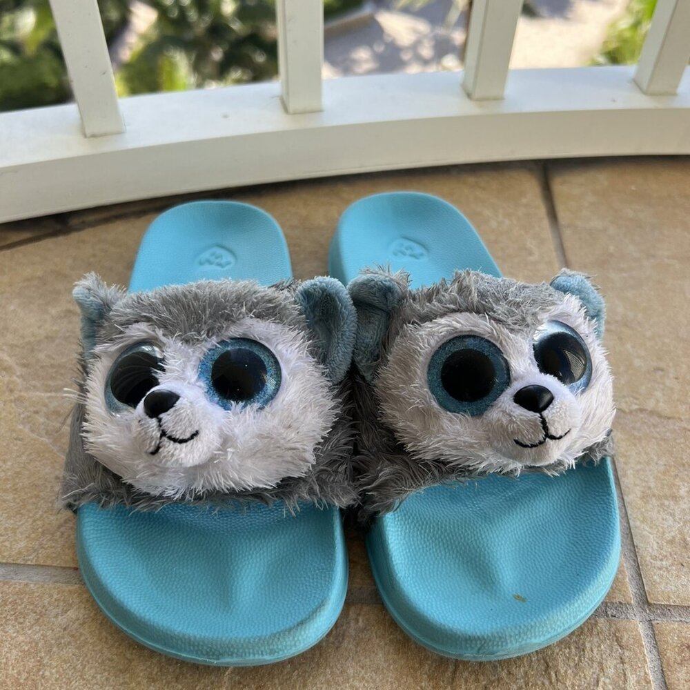 TY Beanie Boo Plush Slush Husky Slides Sandals Size Small 1-3